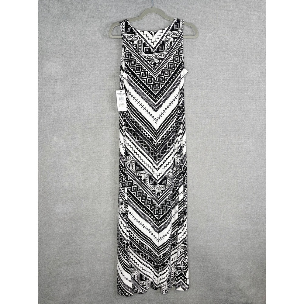American Living Dress Womens 10 Black White Geometric Maxi Stretch Beachy Boho - Picture 3 of 9